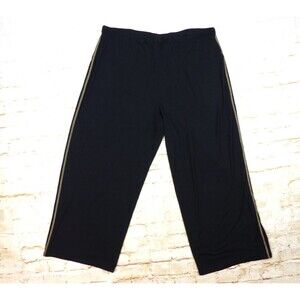 J.Jill Stretch Wide Leg Crop Pants Womens XL Black Pull on Rayon Knit Tan Stitch